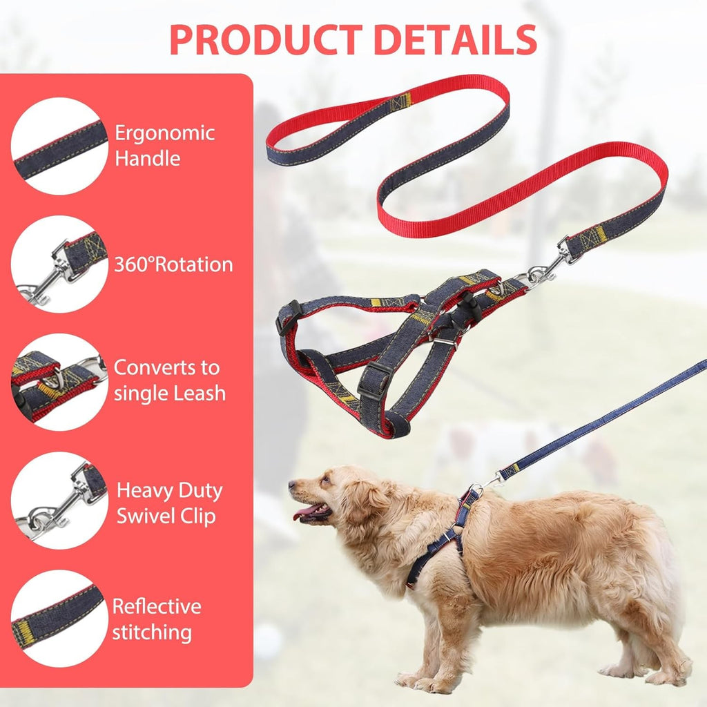 1 Pcs Pet Denim Vest Lead, Dog Lead Anti-Tangling Clips with 1 PCS LED Pendant