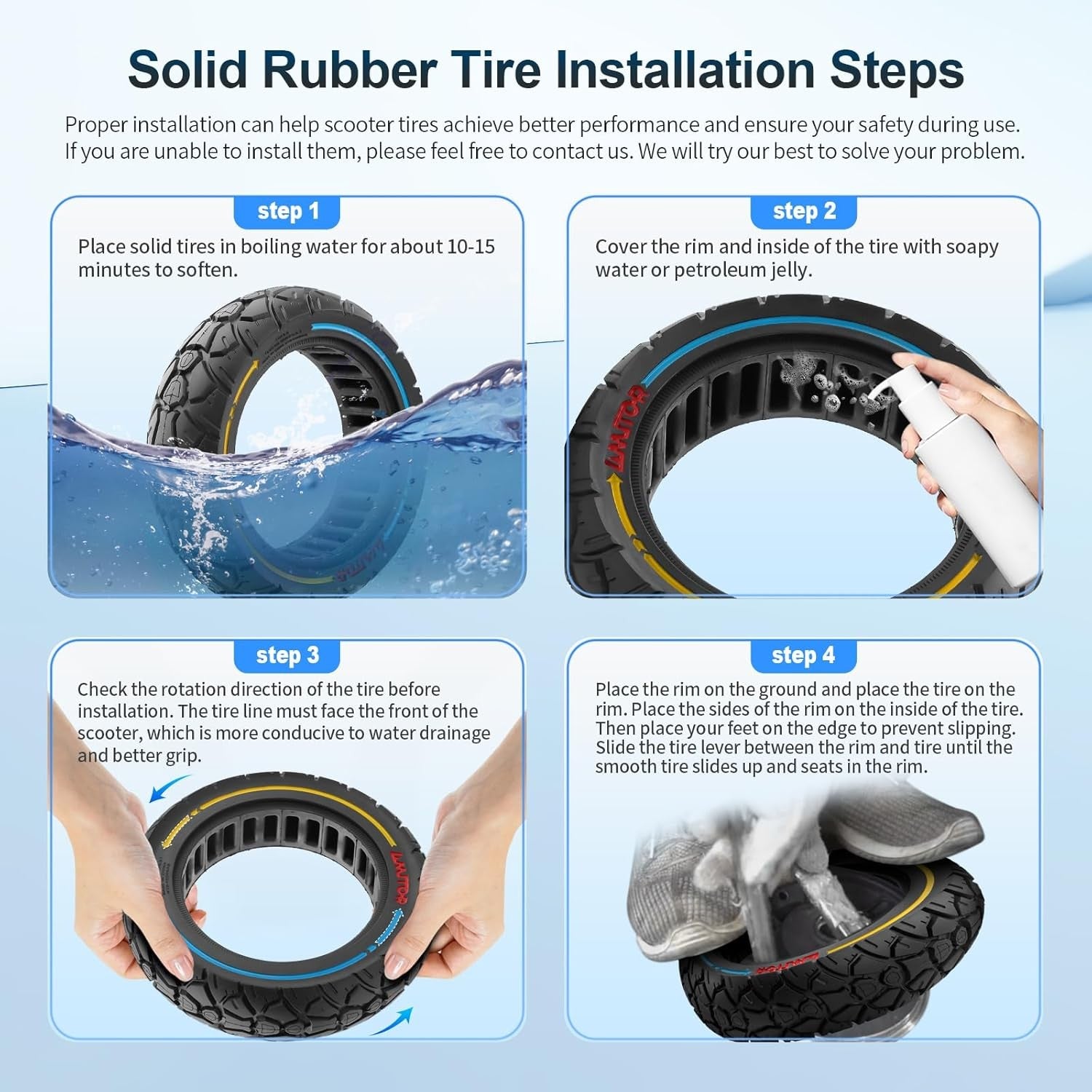 10X3 Solid Rubber Tyres - 10 Inch, 255X80, 80/65-6.5 Replacement Tyres 4 Scooter