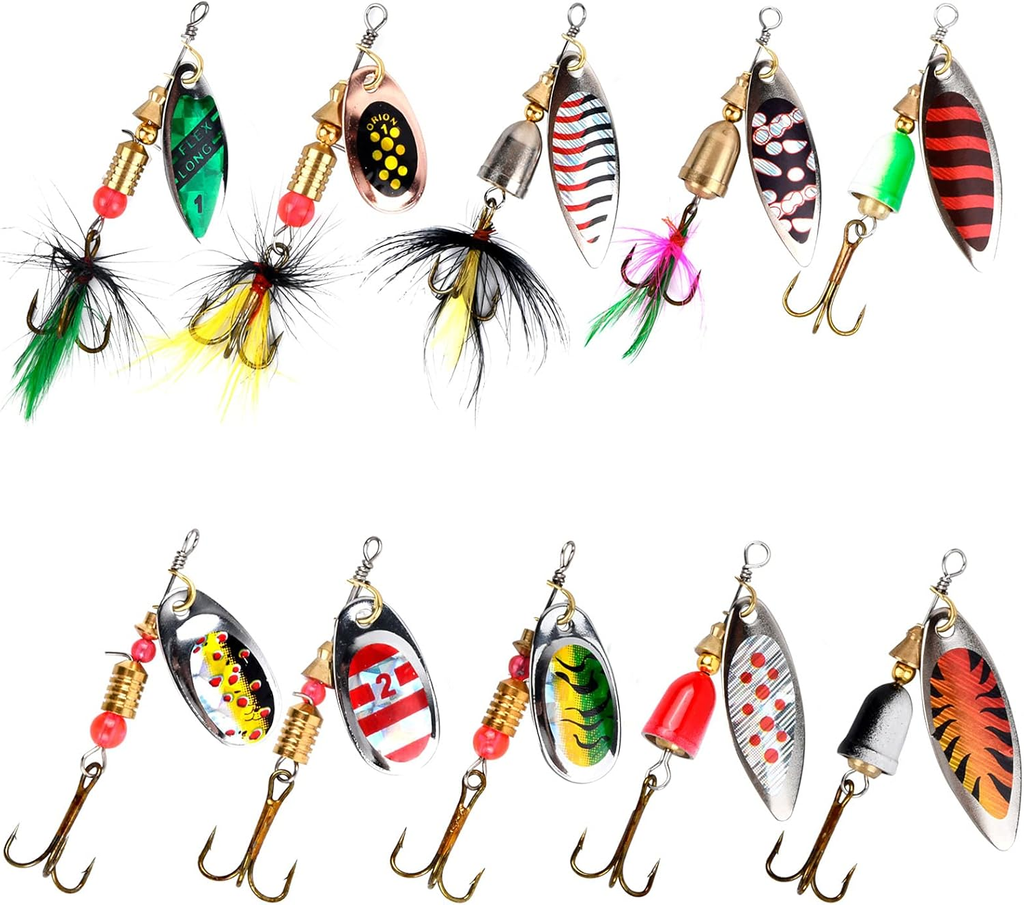 10PCS Spinner Bait Set, Artificial Fishing Lures, Fishing Spinners Lures + Hooks