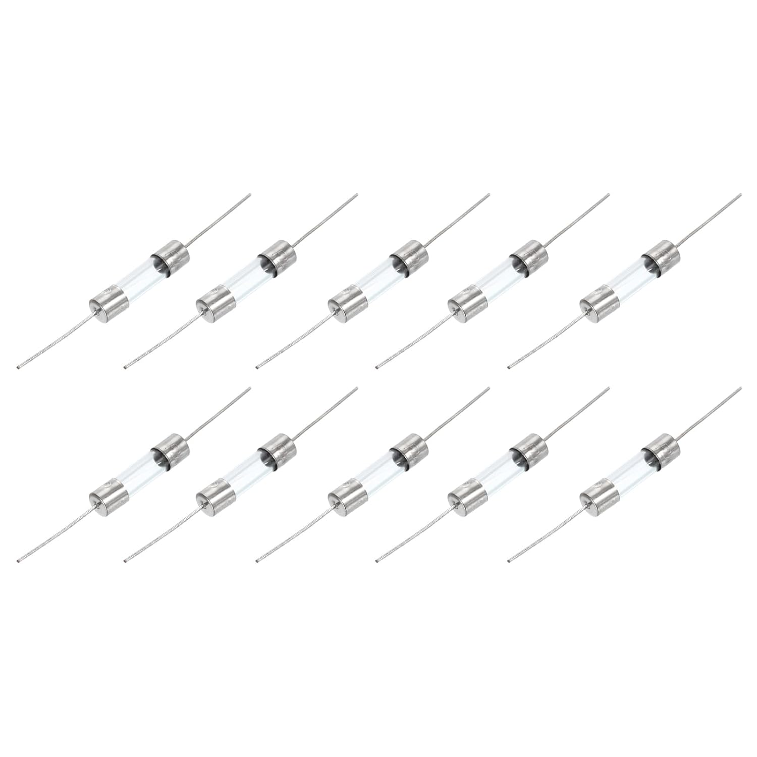 10Pcs Glass Tube Fuses, Axial-With Lead Wire 5X20Mm 2A 250V for Repairing (F2A)