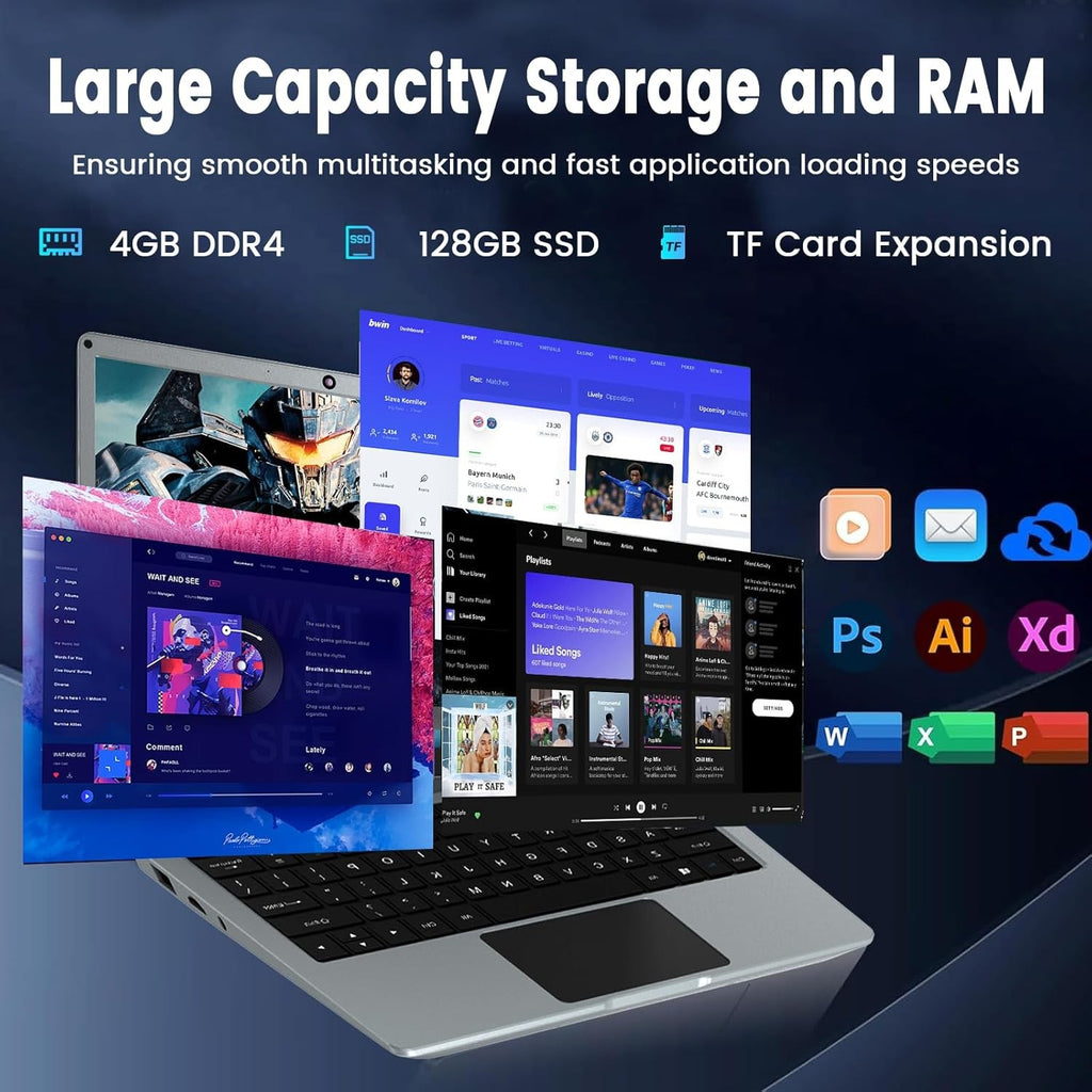 11.6 Inch Laptop 4GB DDR4 RAM 128GB eMMC Storage Celeron N4020C Processor, HD+