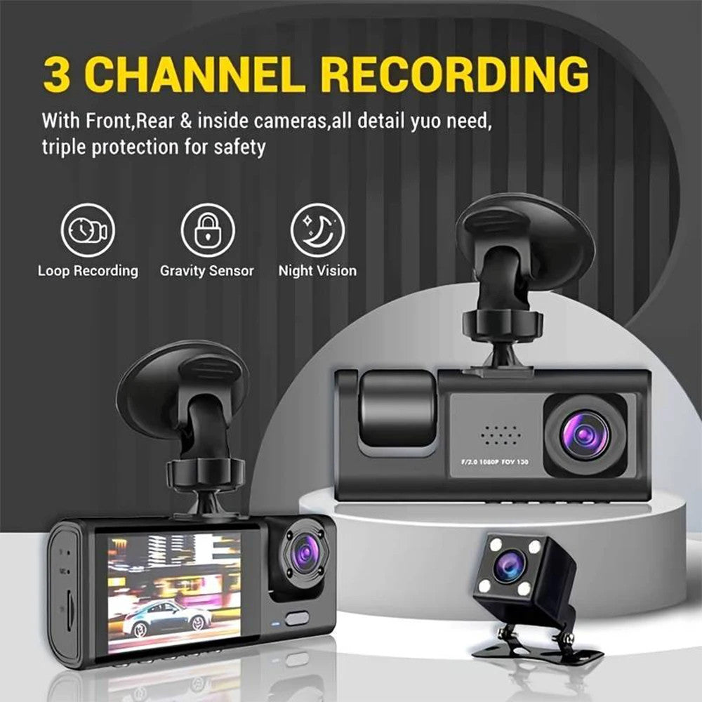 1080P Car Dash Cam with 32G Loop Recording Car DVR IPS Screen 3 Channel Cameras