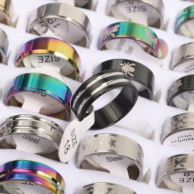 100Pcs/Lots Stainless Steel Rings Fashion Jewelry Party Gift Wedding Rings Style