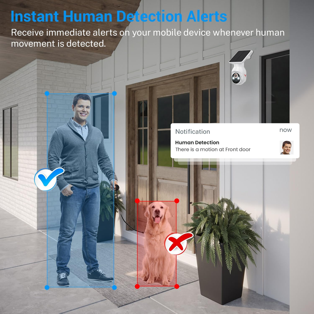 1080P Security Camera Wireless with Solar Panel, AI Human Detection, 2-Way Audio