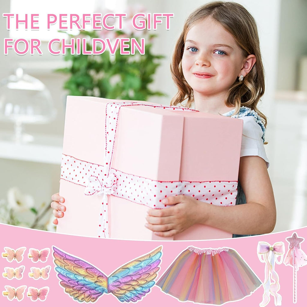 10 Pcs Fairy Costume Set for Girls, Kids Wings Costume Set, Butterfly Tutu Skirt