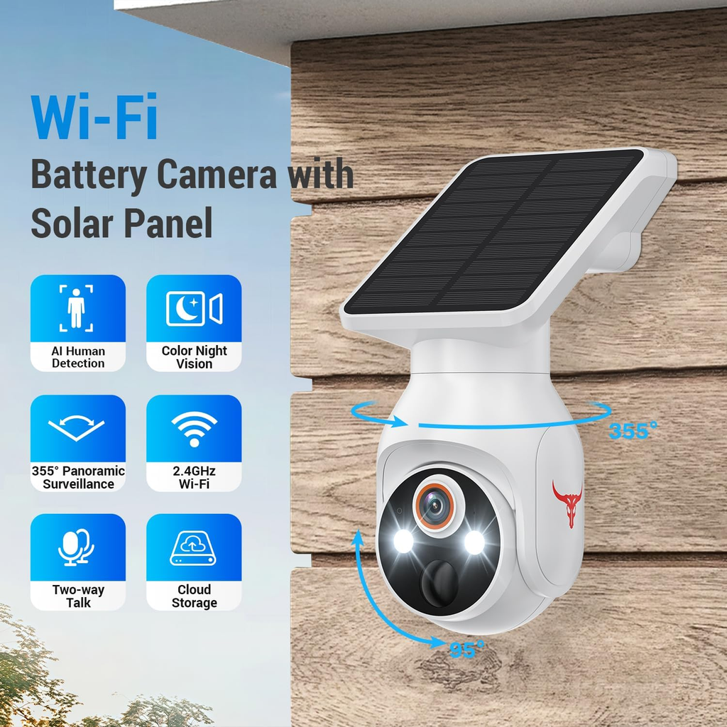 1080P Security Camera Wireless with Solar Panel, AI Human Detection, 2-Way Audio