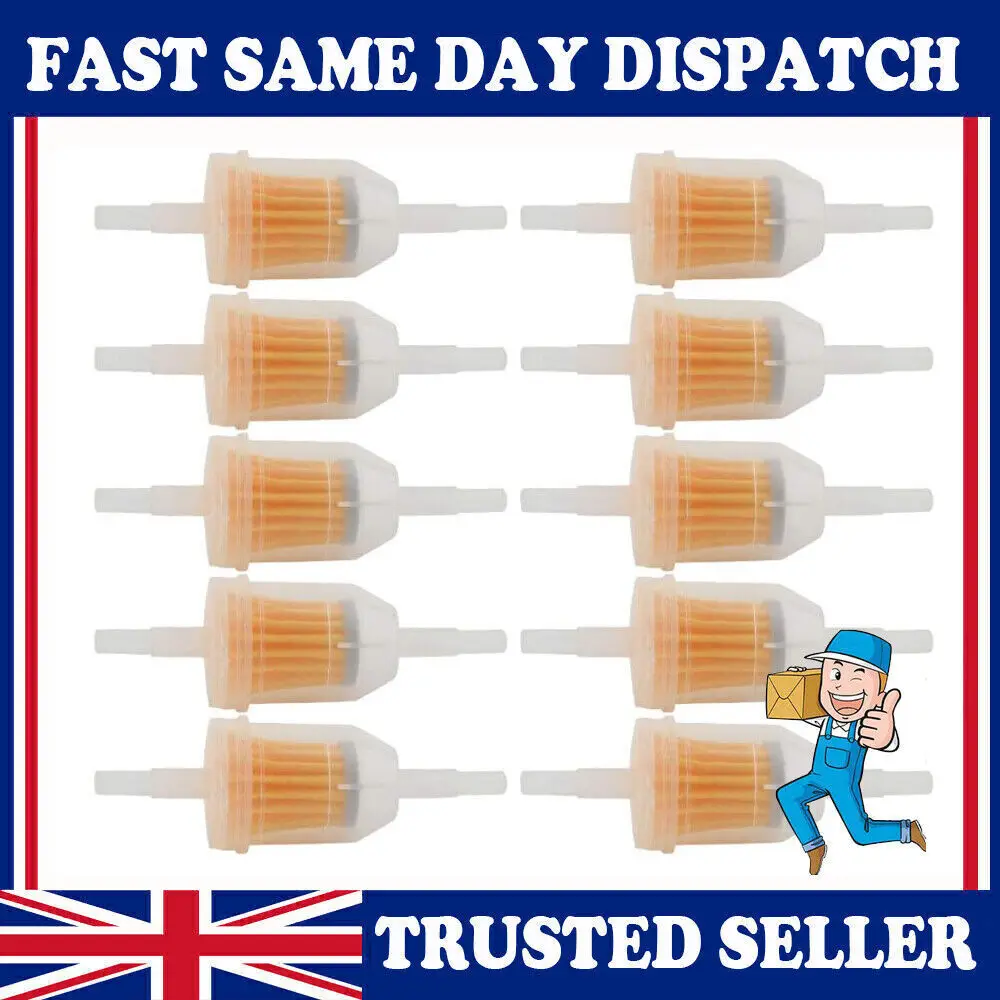 10 X Universal Petrol Inline Fuel Filter LARGE Car Part Fit 6 Mm to 8 Mm Pipes