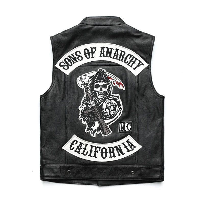 Men Motorcycle Spring Jackets Punk Black Motorbike Gilet Sons of Anarchy Leather