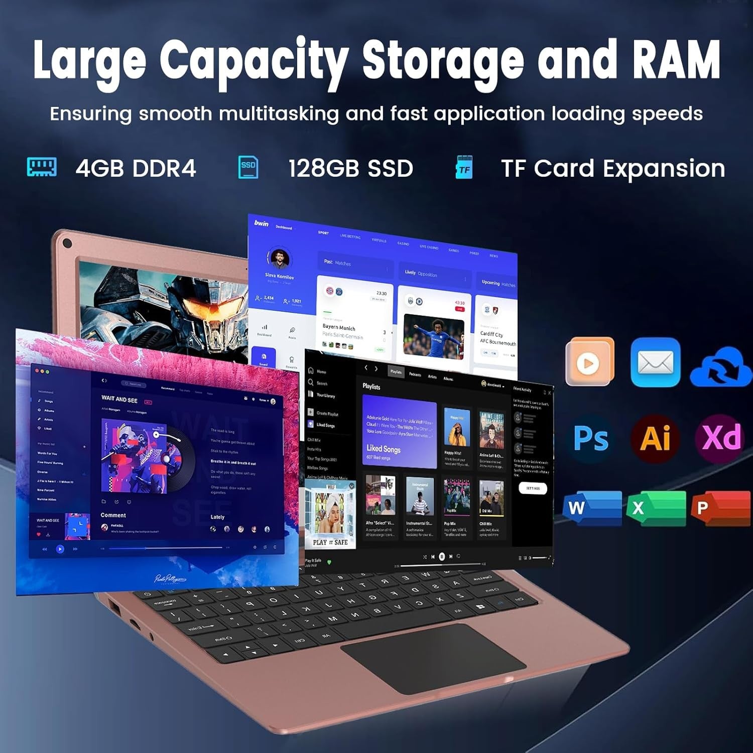 11.6 Inch Laptop HD Display - W-11 Pro Mini Laptops, 4GB DDR4 RAM, 128GB Emmc