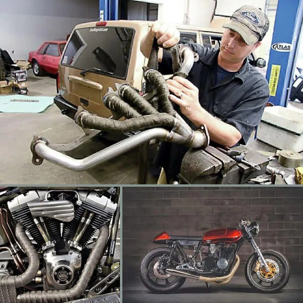 10M Titanium Gold Heat Wrap Tape Exhaust Insulating Downpipe + 10 Manifold Ties