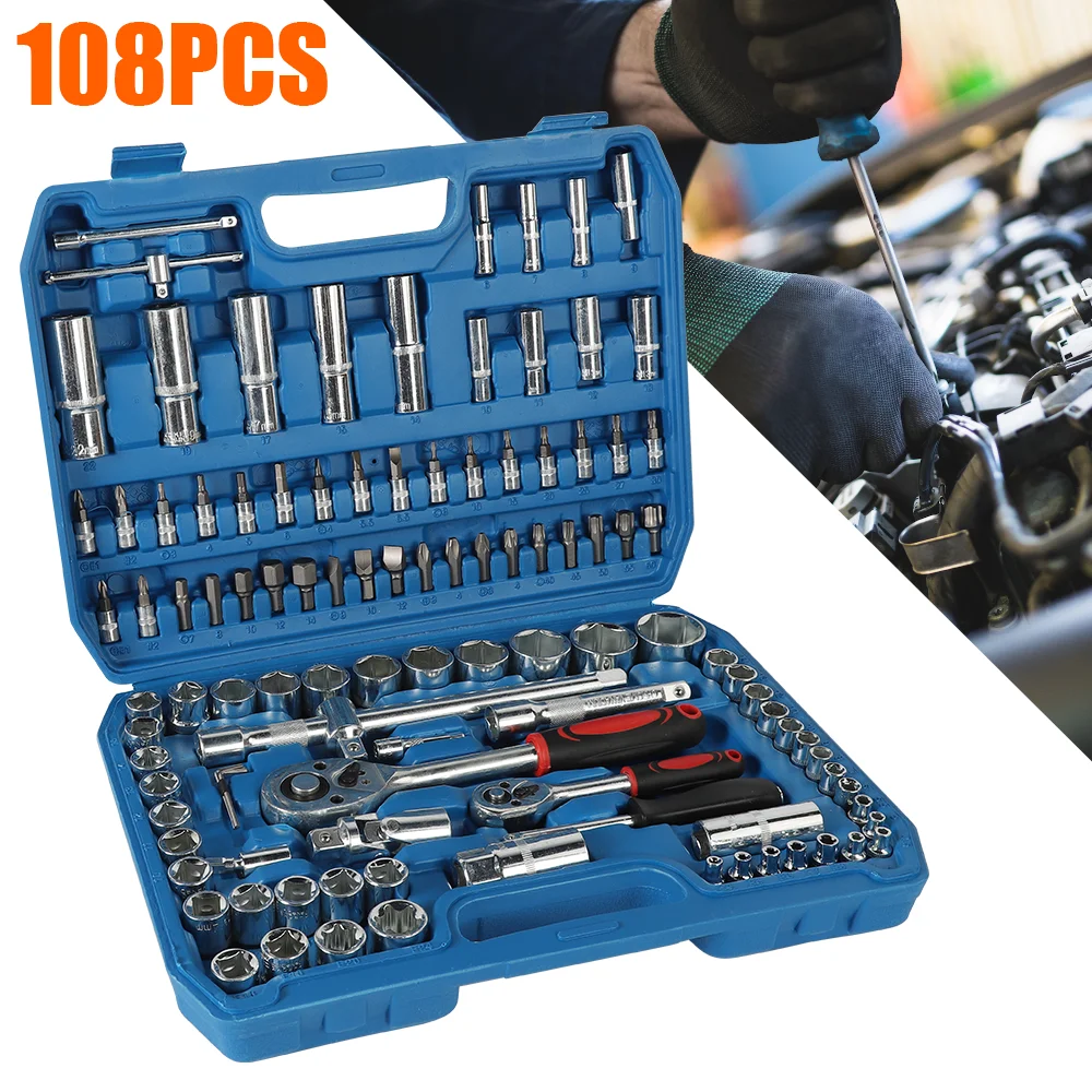 108Pcs Ratchet Socket Wrench Set Car Repair Tool Torque Wrench Combo Kit 1/4 1/2