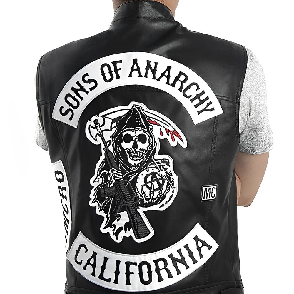 Men Motorcycle Spring Jackets Punk Black Motorbike Gilet Sons of Anarchy Leather