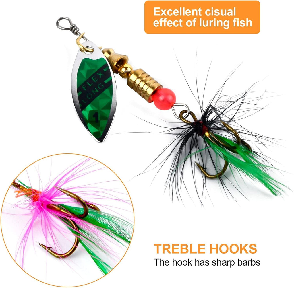 10PCS Spinner Bait Set, Artificial Fishing Lures, Fishing Spinners Lures + Hooks