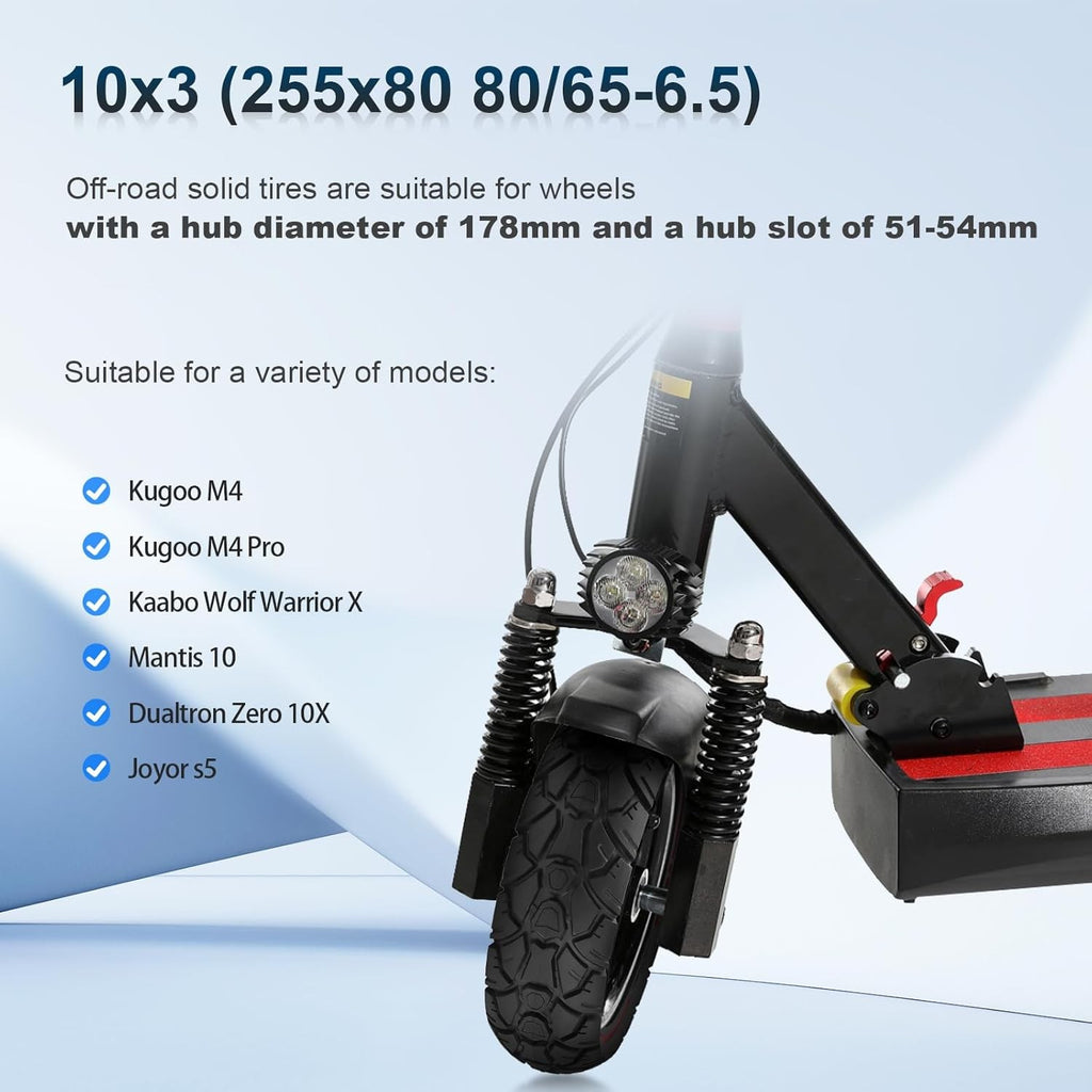 10X3 Solid Rubber Tyres - 10 Inch, 255X80, 80/65-6.5 Replacement Tyres 4 Scooter