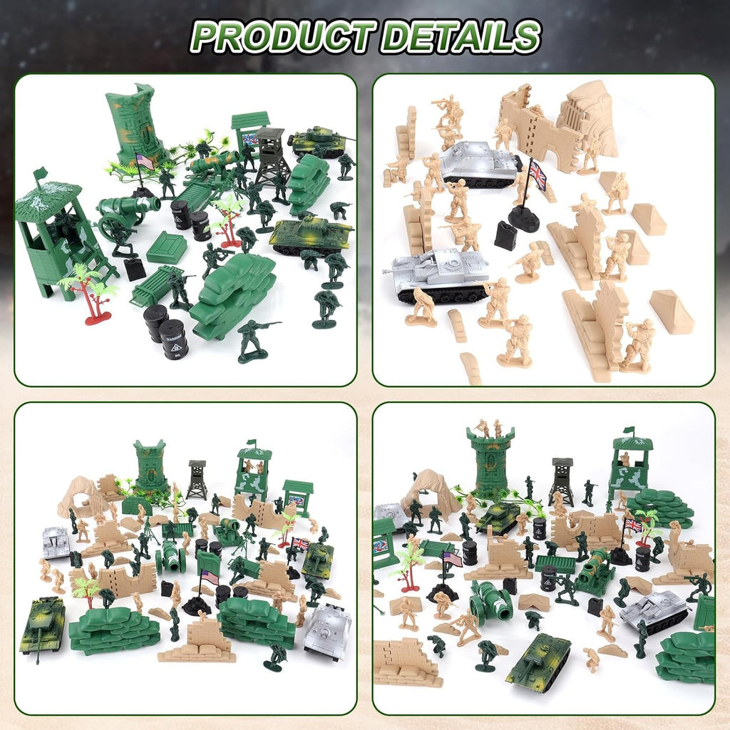 100 Piece Military Play Set with Toy Soldiers; Military Figures; Tanks; Planes