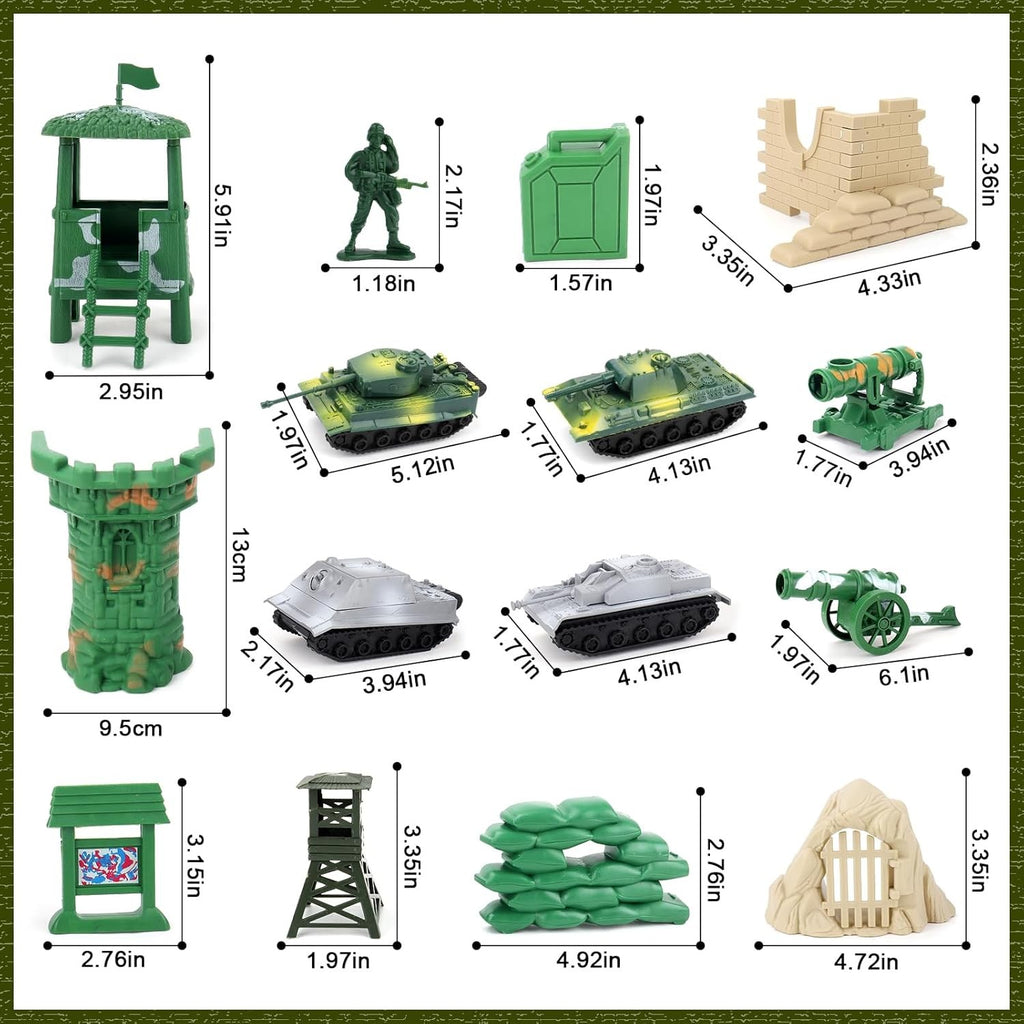 100 Piece Military Play Set with Toy Soldiers; Military Figures; Tanks; Planes