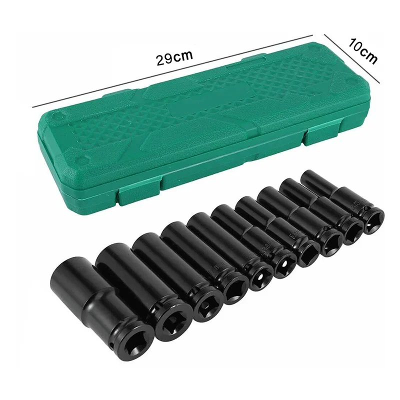 10Pcs Impact Socket Set 1/2” Drive Hex Spanner Deep Sockets 10-24Mm Wrench