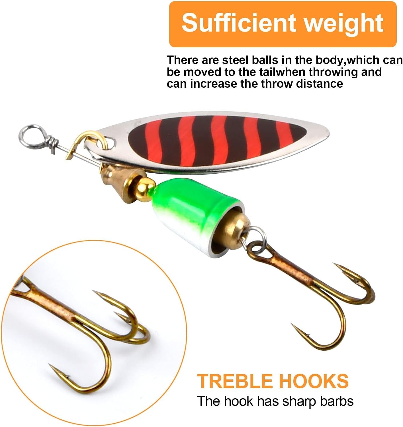 10PCS Spinner Bait Set, Artificial Fishing Lures, Fishing Spinners Lures + Hooks