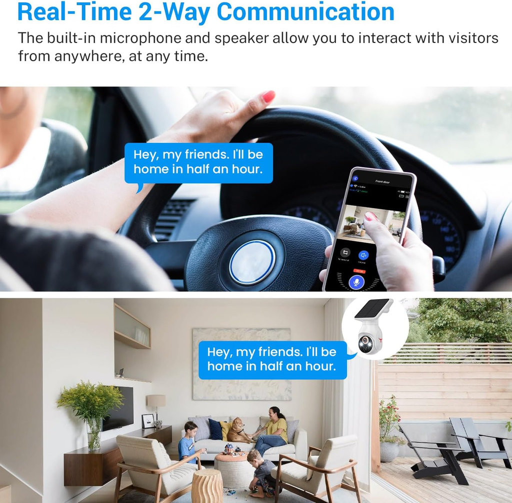 1080P Security Camera Wireless with Solar Panel, AI Human Detection, 2-Way Audio