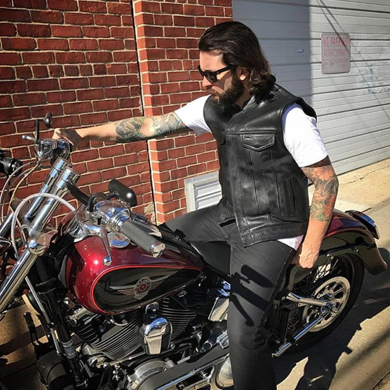 Men Motorcycle Spring Jackets Punk Black Motorbike Gilet Sons of Anarchy Leather