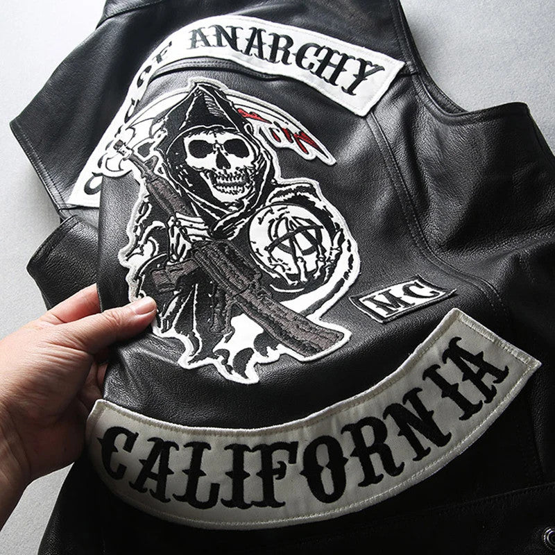 Men Motorcycle Spring Jackets Punk Black Motorbike Gilet Sons of Anarchy Leather