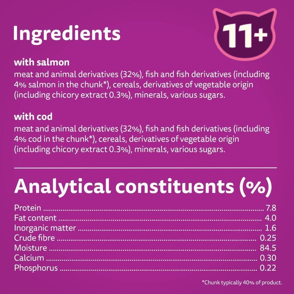 11+ Fish Selection in Jelly Pouches, Senior Cat Food, (1X12 X 85 G)