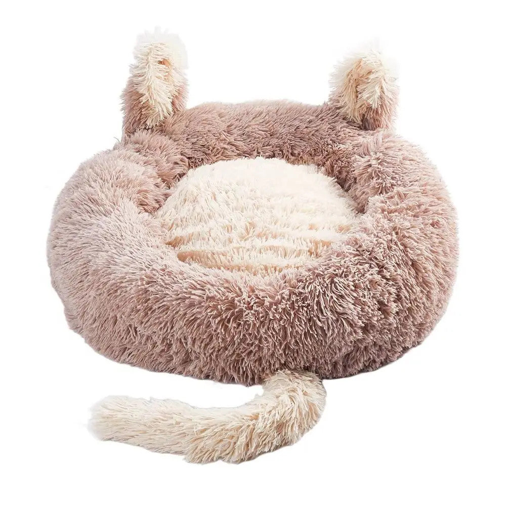 Light Brown 60Cm round Plush Pet Dog Cat Bed with Cute Ears